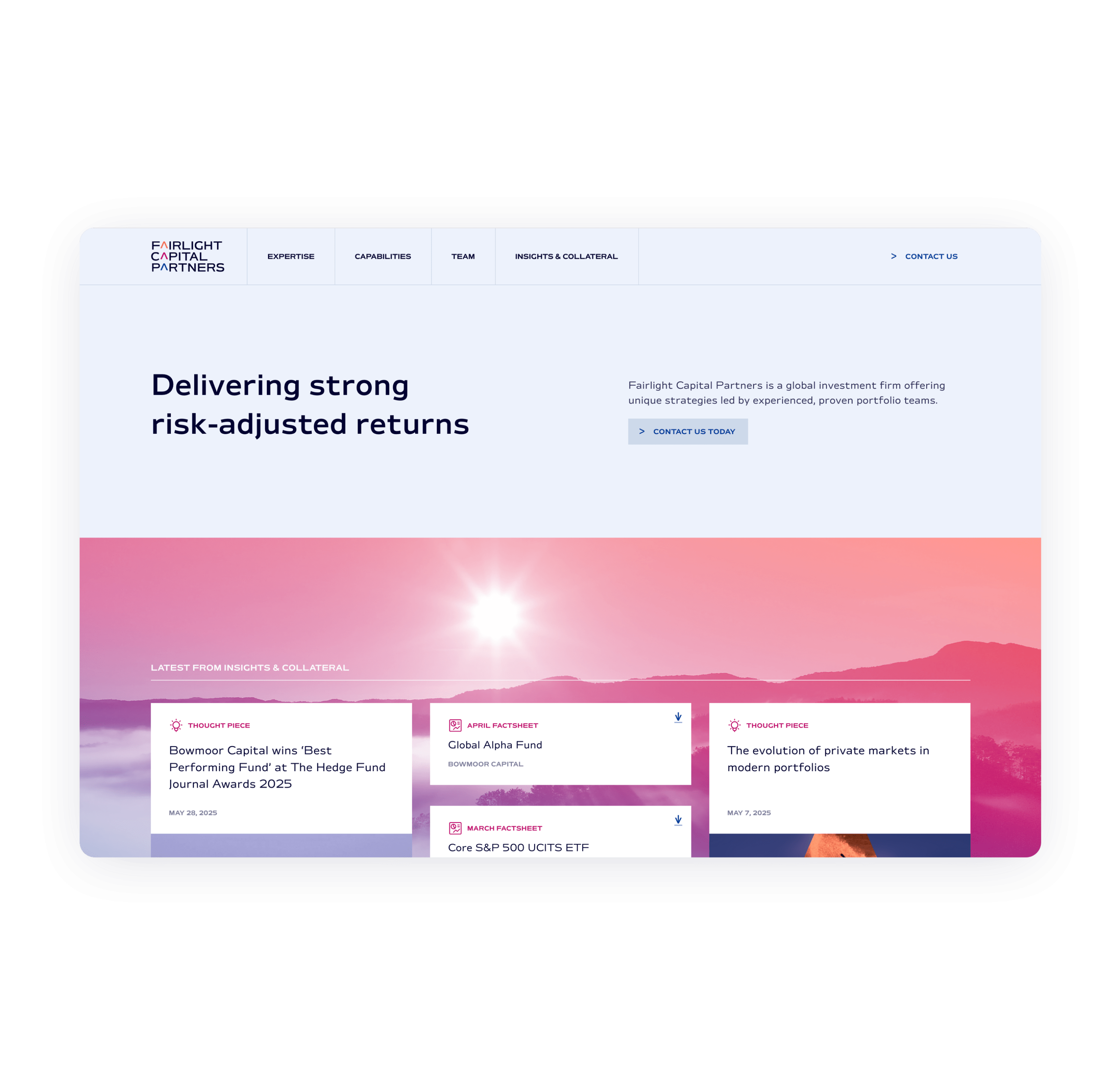 Website screenshot of Fairlight Capital Partners