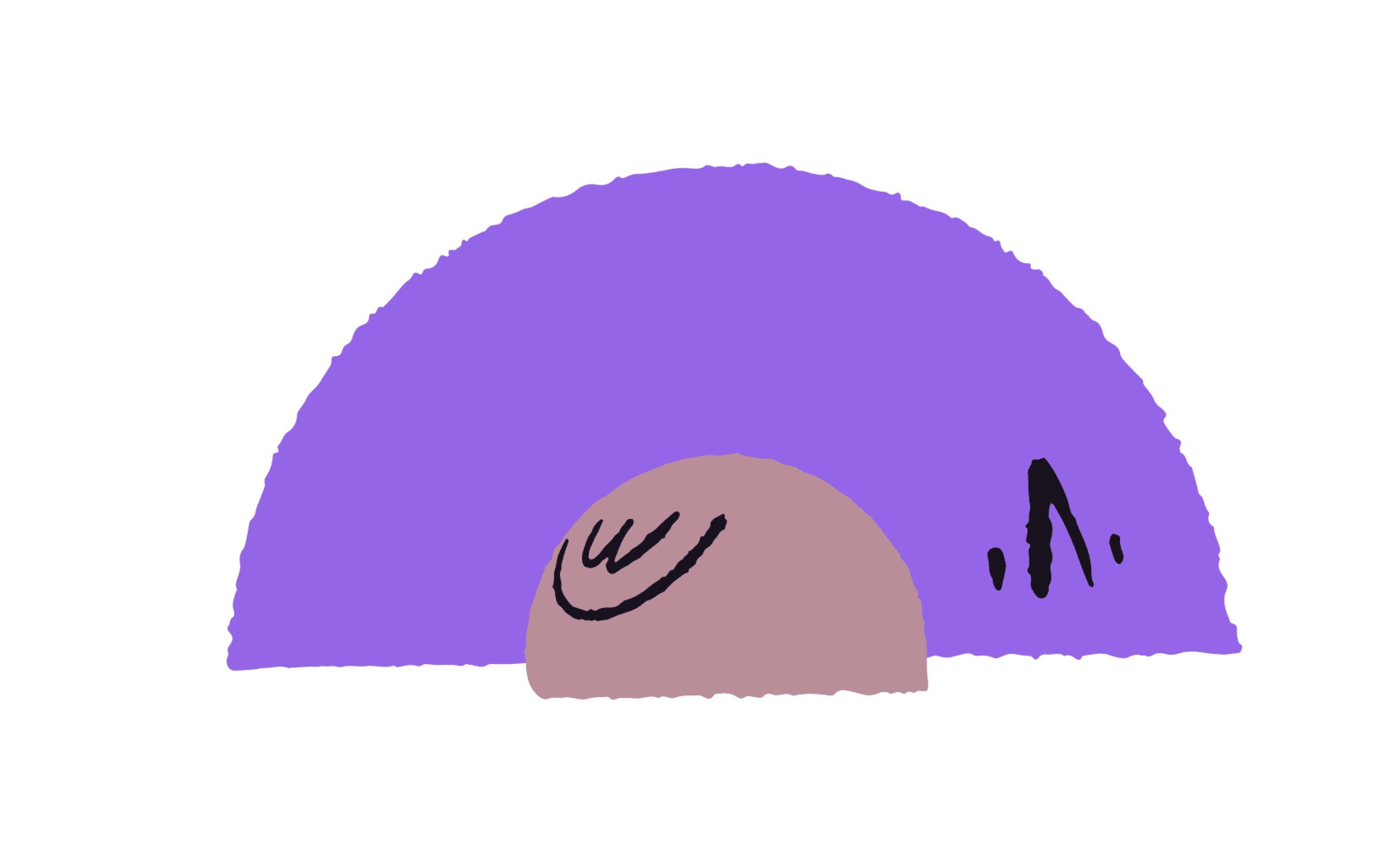 A purple character arched over a dusty-pink character